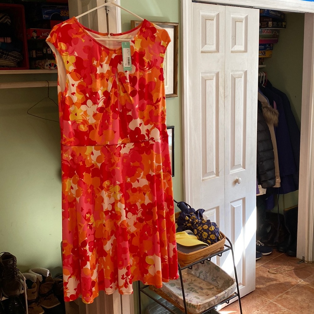 Orange/Pink Cap-Sleeve Jersey Dress